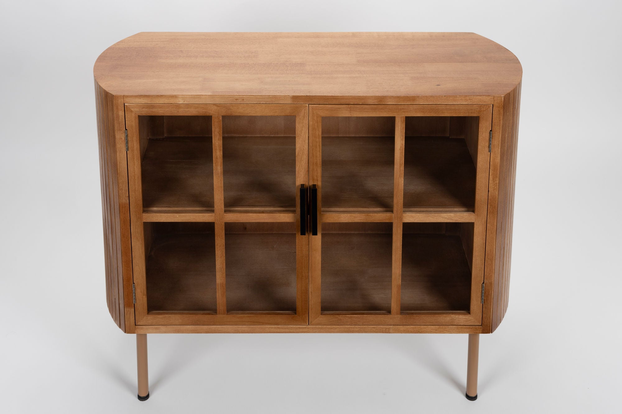 Yaz Slatted Natural Wood & Glass Sideboard